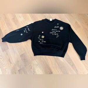 Cinq à Sept Black Brandy Love Note Embroidered Crew Neck Sweater